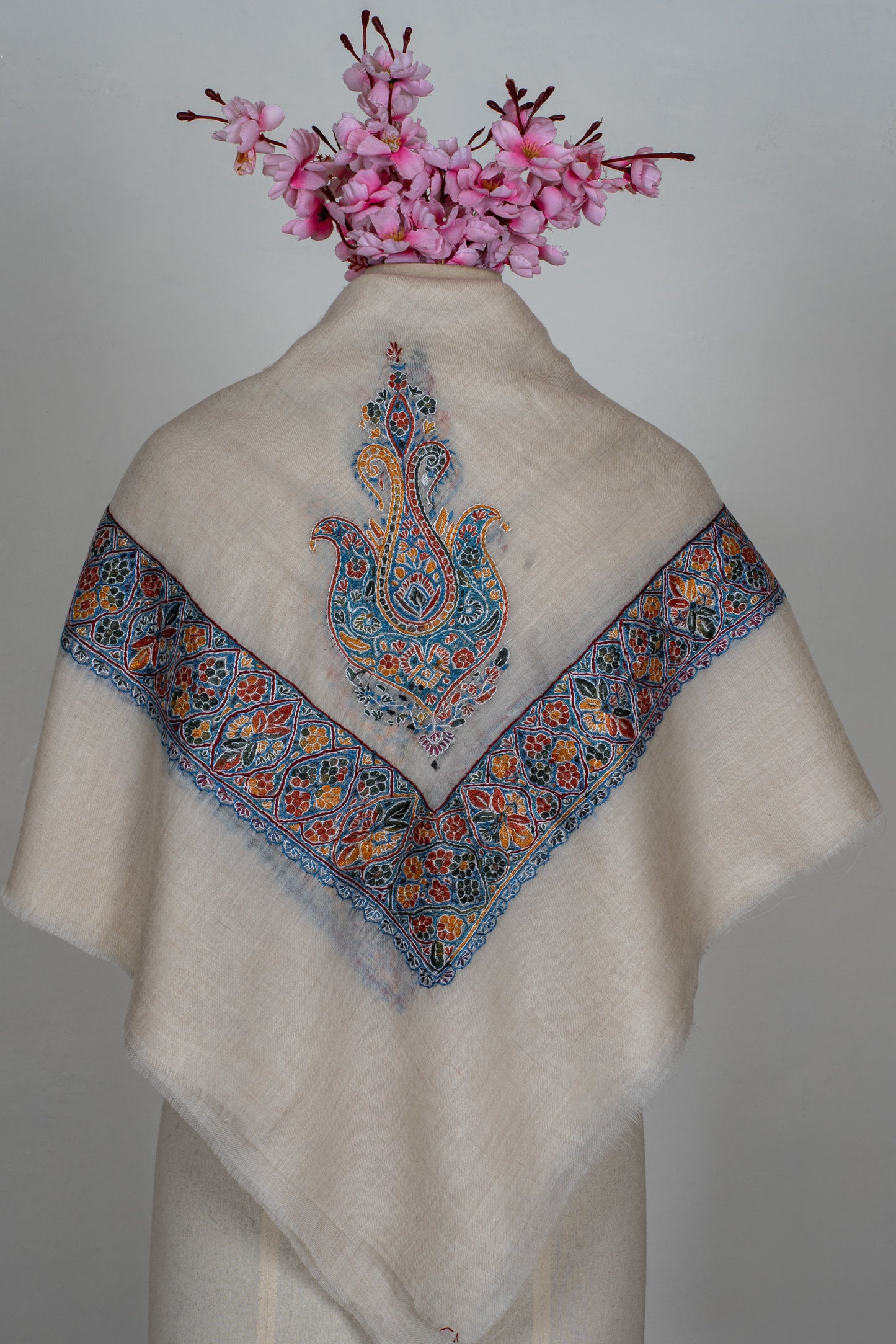 Saffron Mosaic Cashmere Rumal — Sozni Hand Embroidered