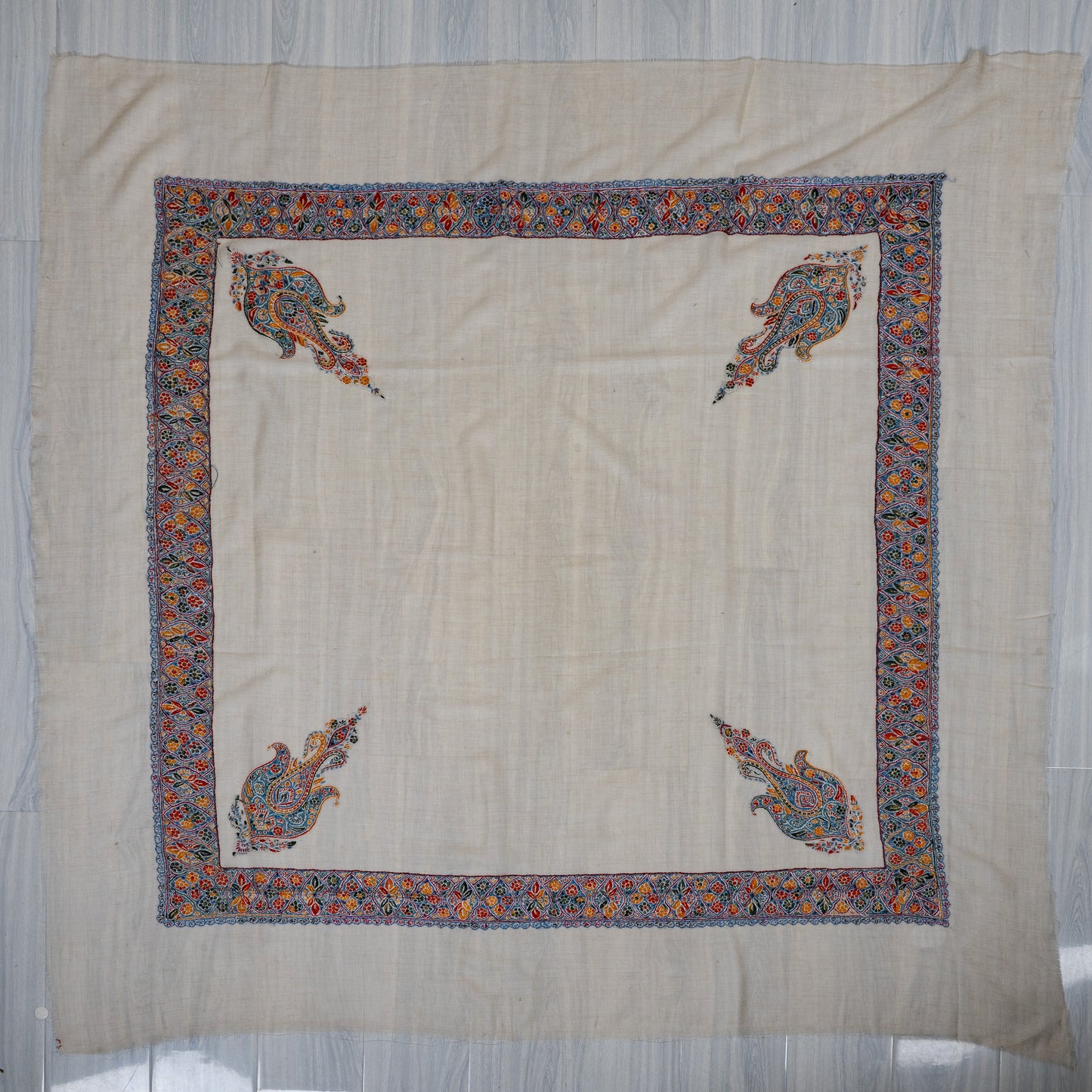 Saffron Mosaic Cashmere Rumal — Sozni Hand Embroidered