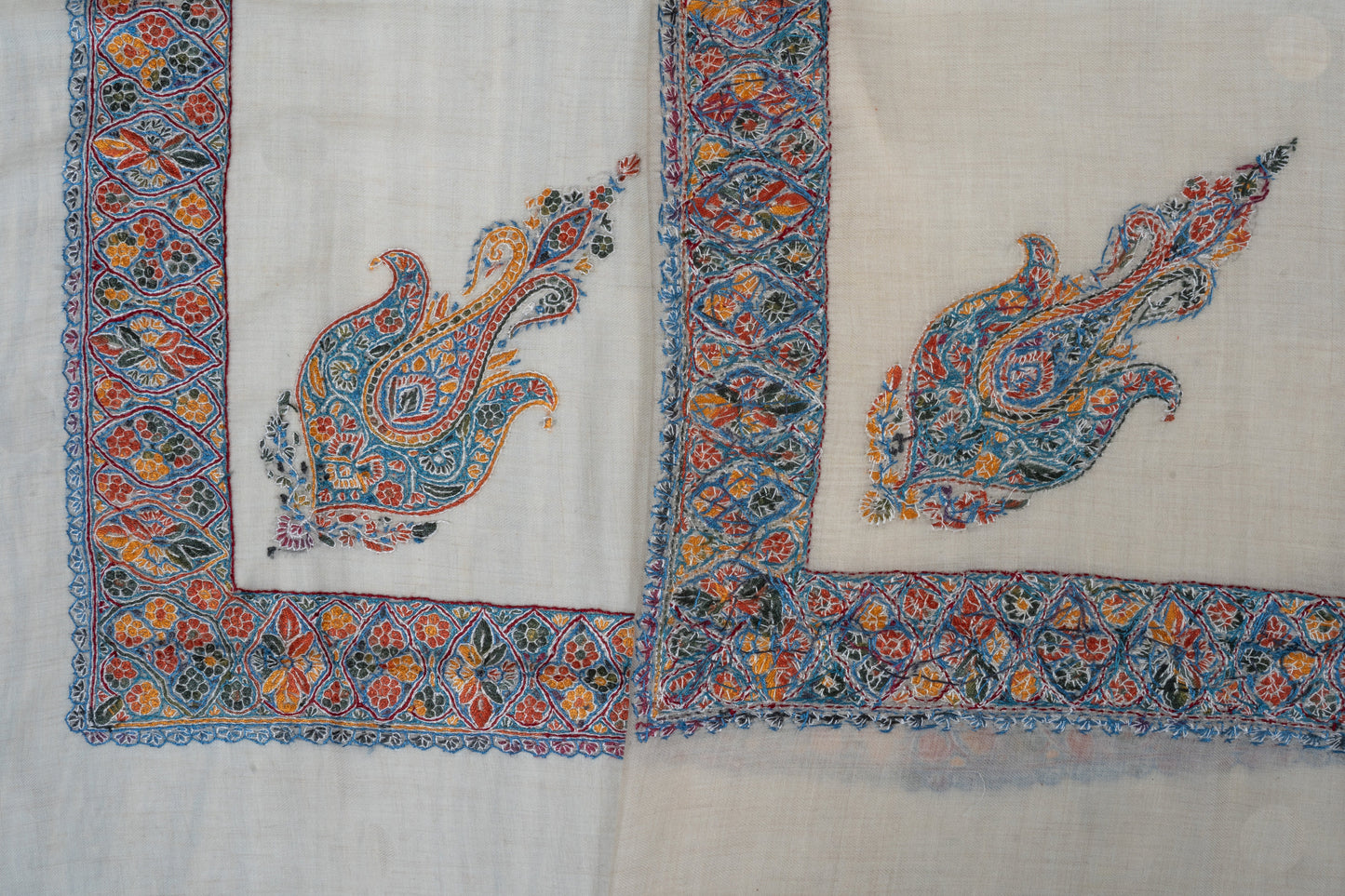 Saffron Mosaic Cashmere Rumal — Sozni Hand Embroidered