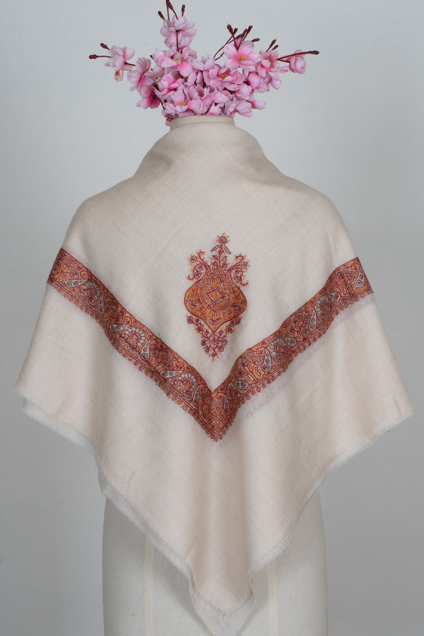 Burnt Amber Cashmere Rumal — Sozni Hand Embroidered