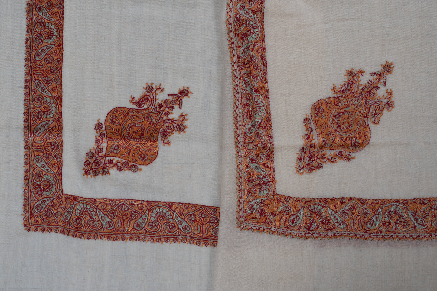 Burnt Amber Cashmere Rumal — Sozni Hand Embroidered