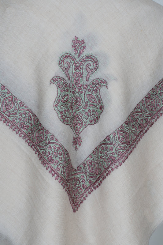 Rose Sage Cashmere Rumal — Sozni Hand Embroidered