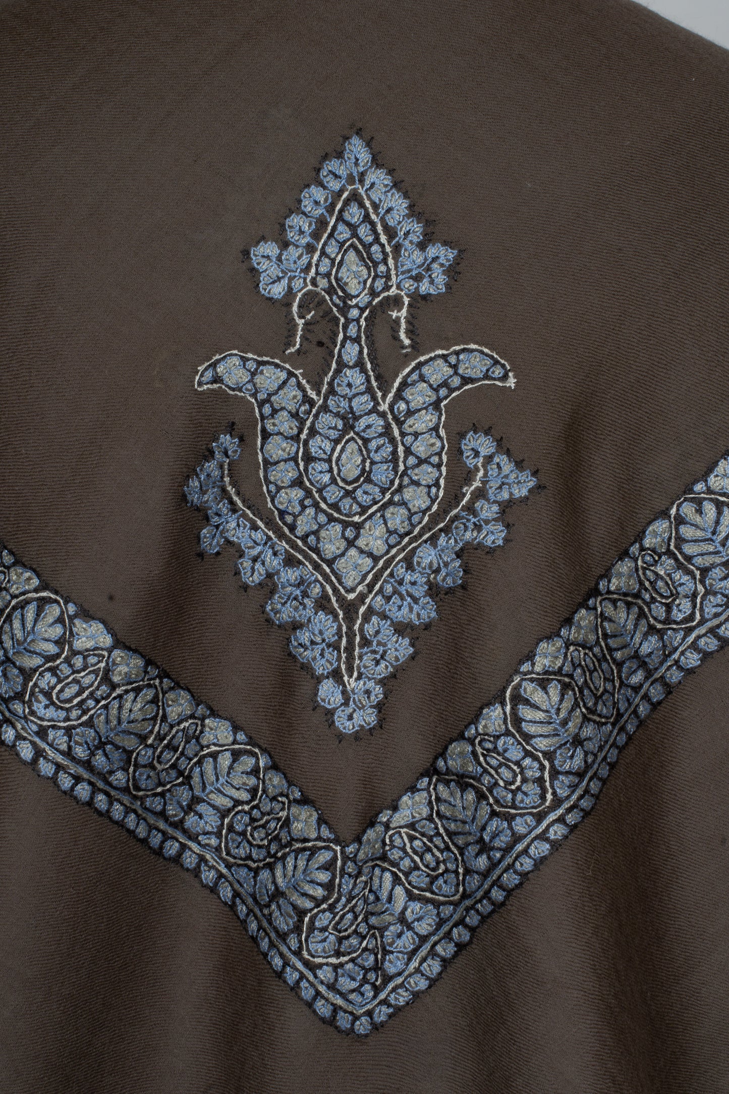 Mocha Frost Cashmere Rumal — Sozni Hand Embroidered