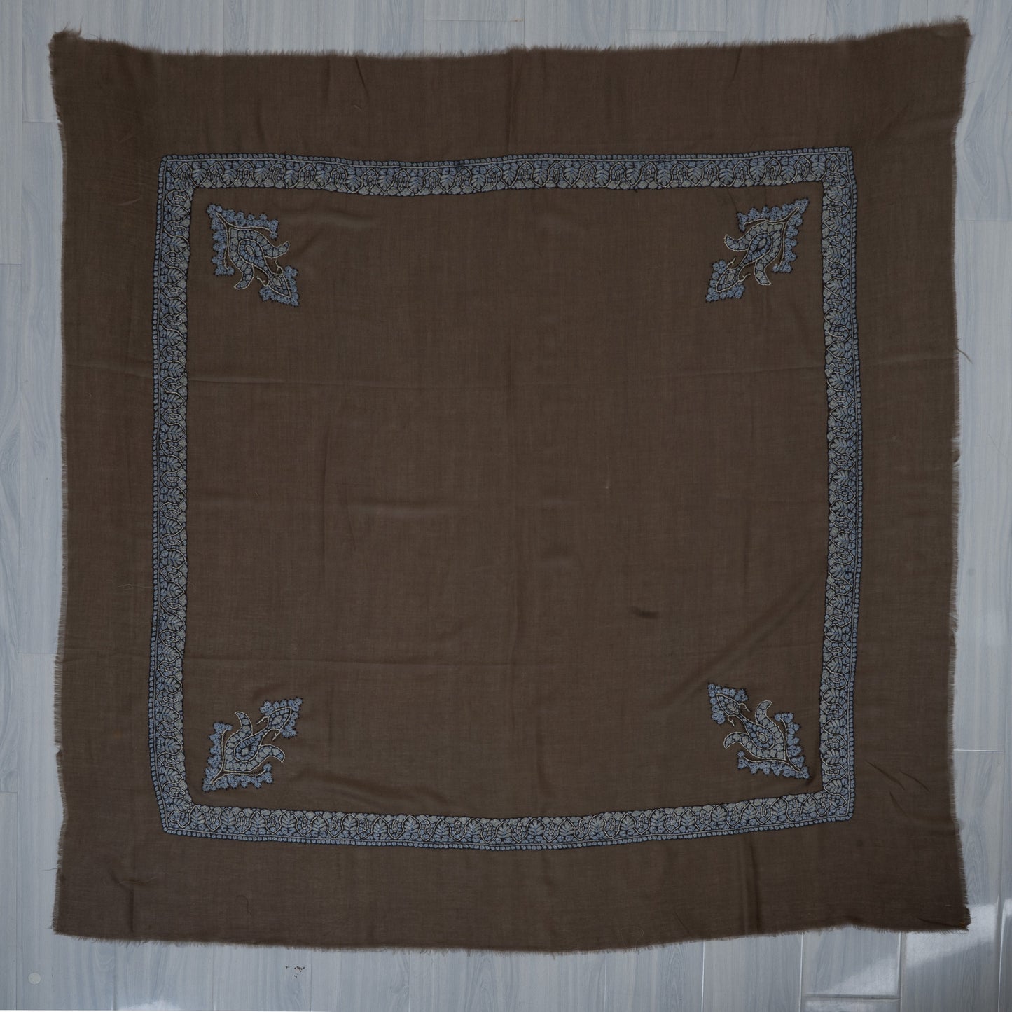 Mocha Frost Cashmere Rumal — Sozni Hand Embroidered