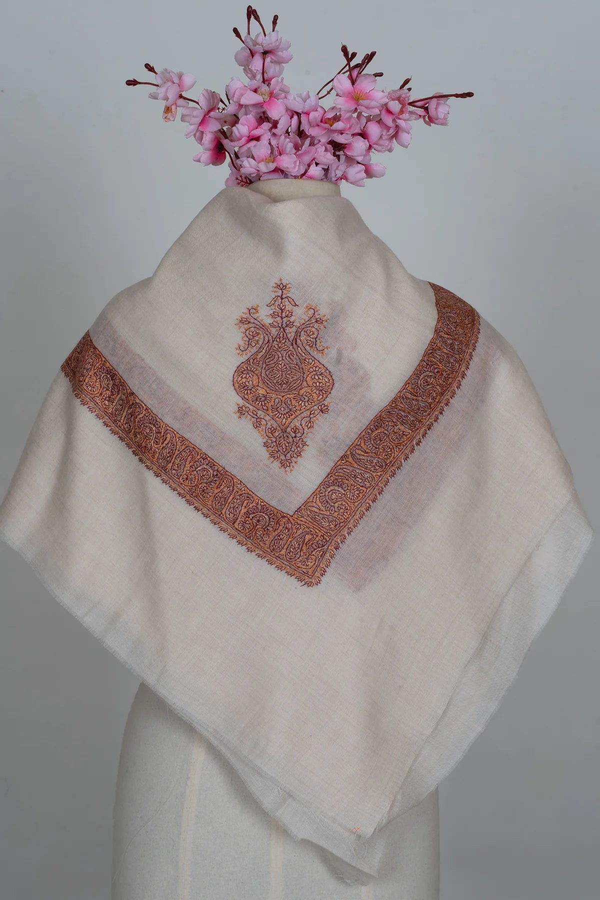 Copper Bloom Cashmere Rumal — Sozni Hand Embroidered