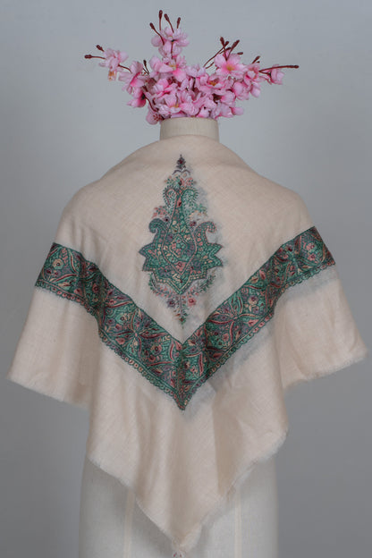 Verdant Bloom Cashmere Rumal — Sozni Hand Embroidered