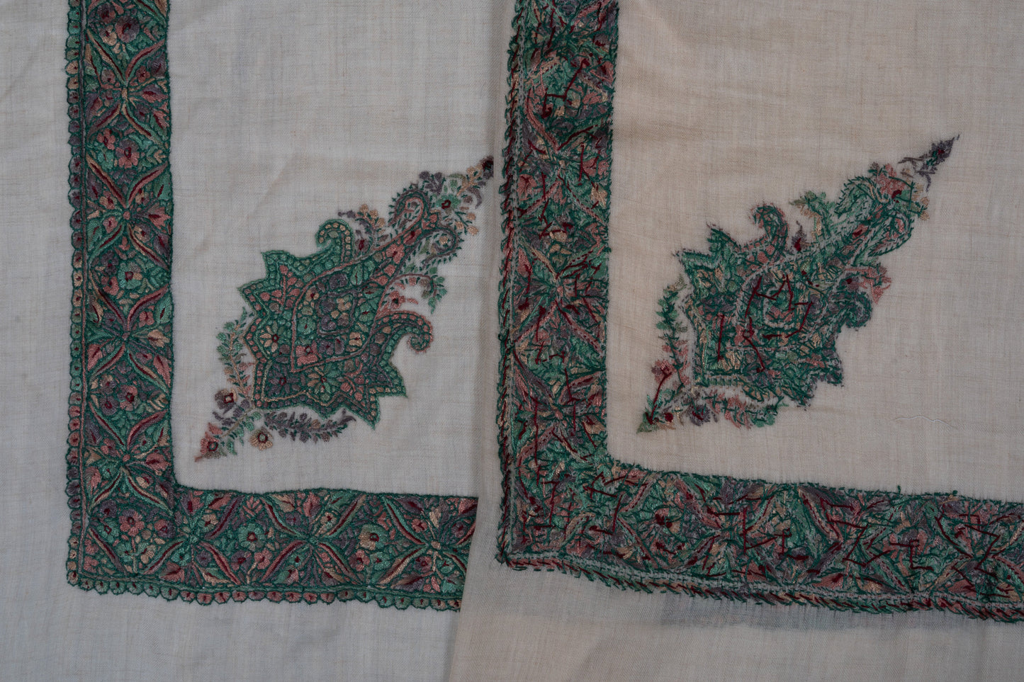 Verdant Bloom Cashmere Rumal — Sozni Hand Embroidered