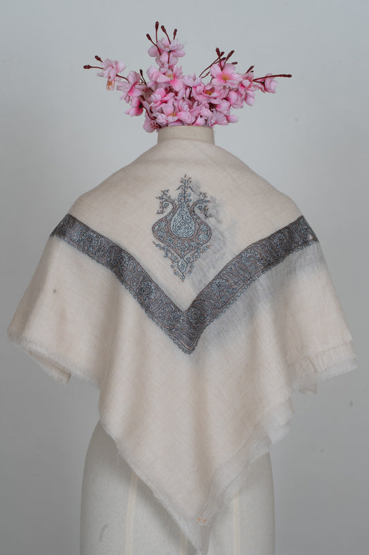 Graphite Pearl Cashmere Rumal — Sozni Hand Embroidered