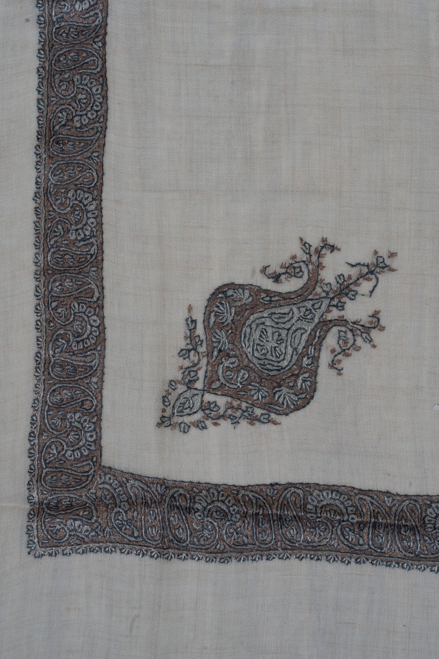 Graphite Pearl Cashmere Rumal — Sozni Hand Embroidered