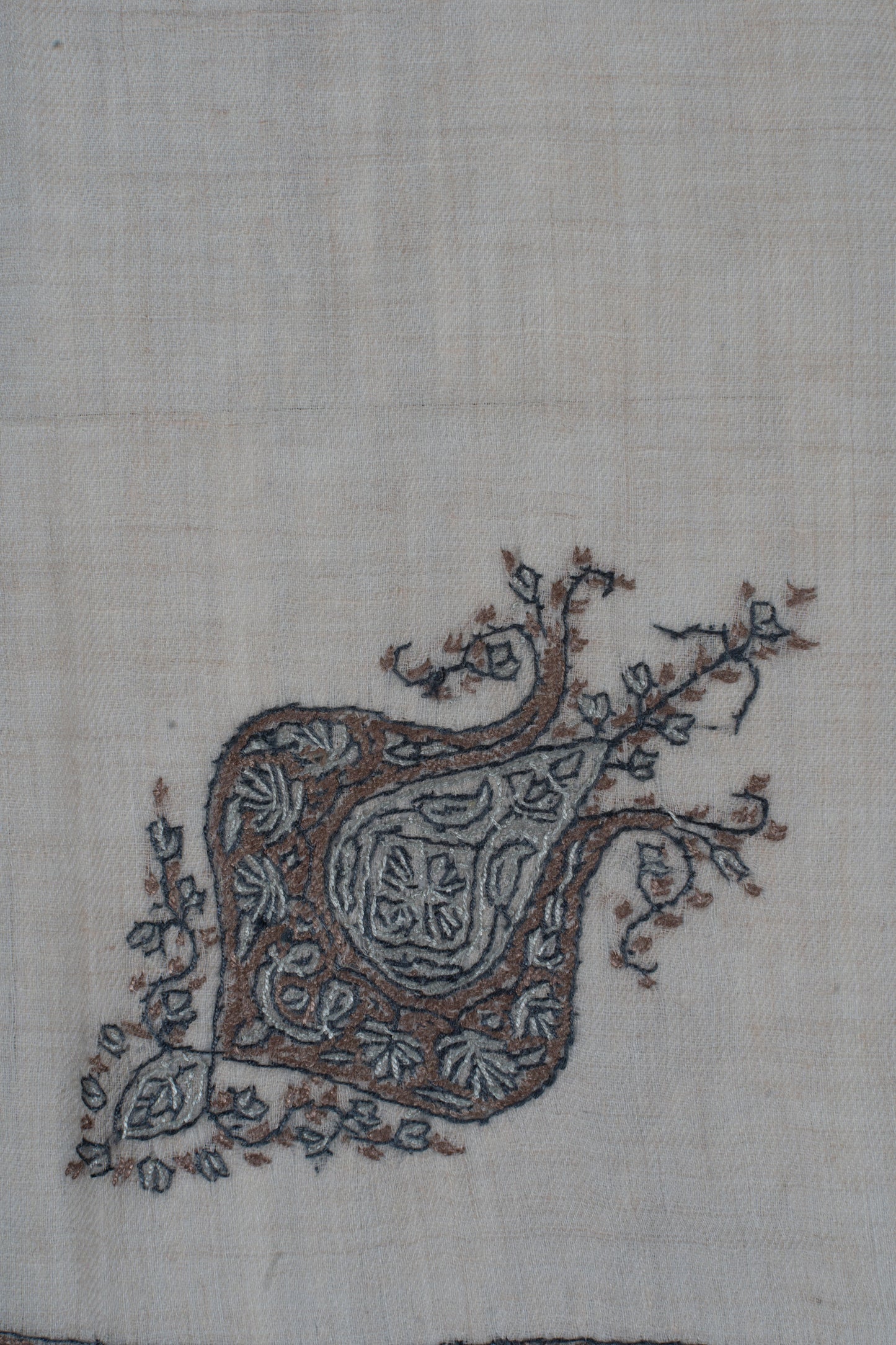Graphite Pearl Cashmere Rumal — Sozni Hand Embroidered