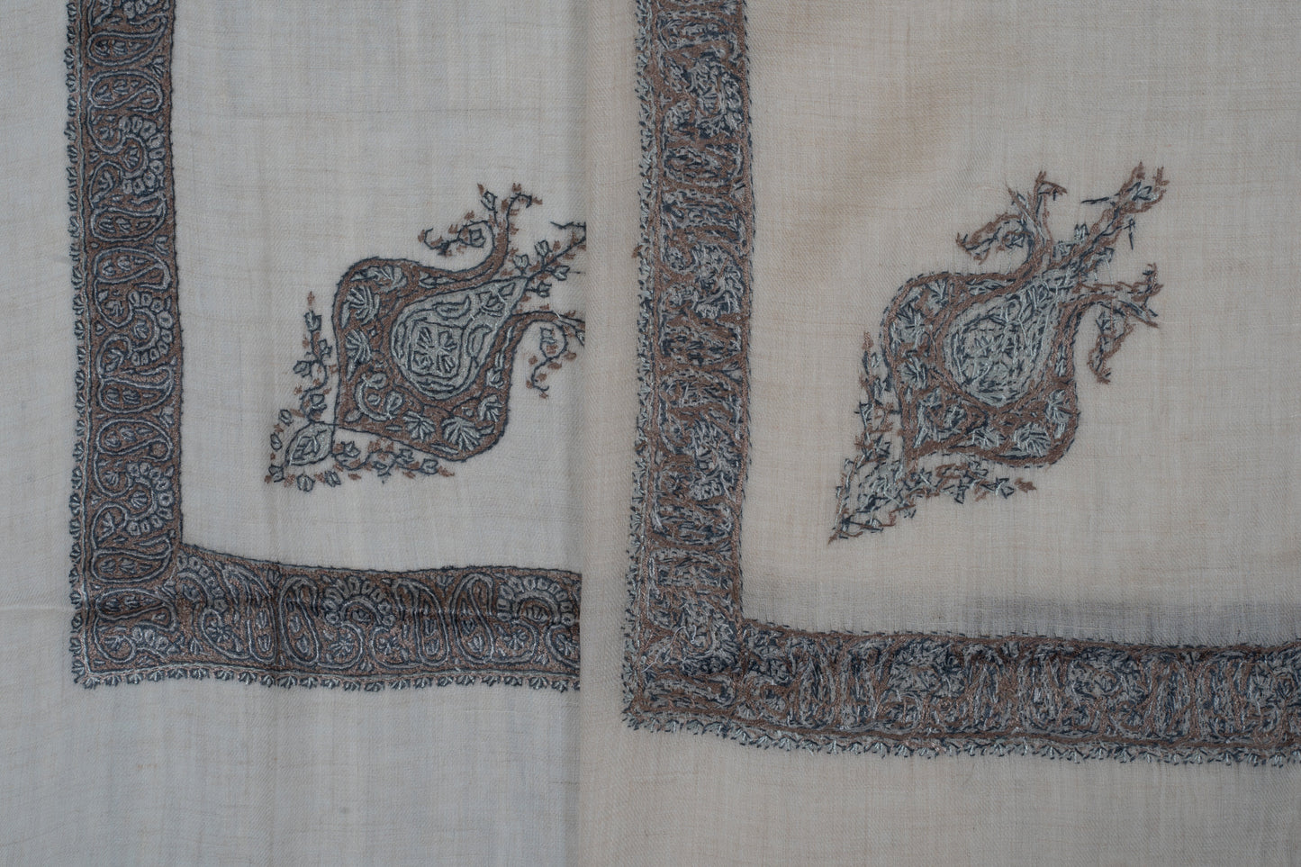 Graphite Pearl Cashmere Rumal — Sozni Hand Embroidered
