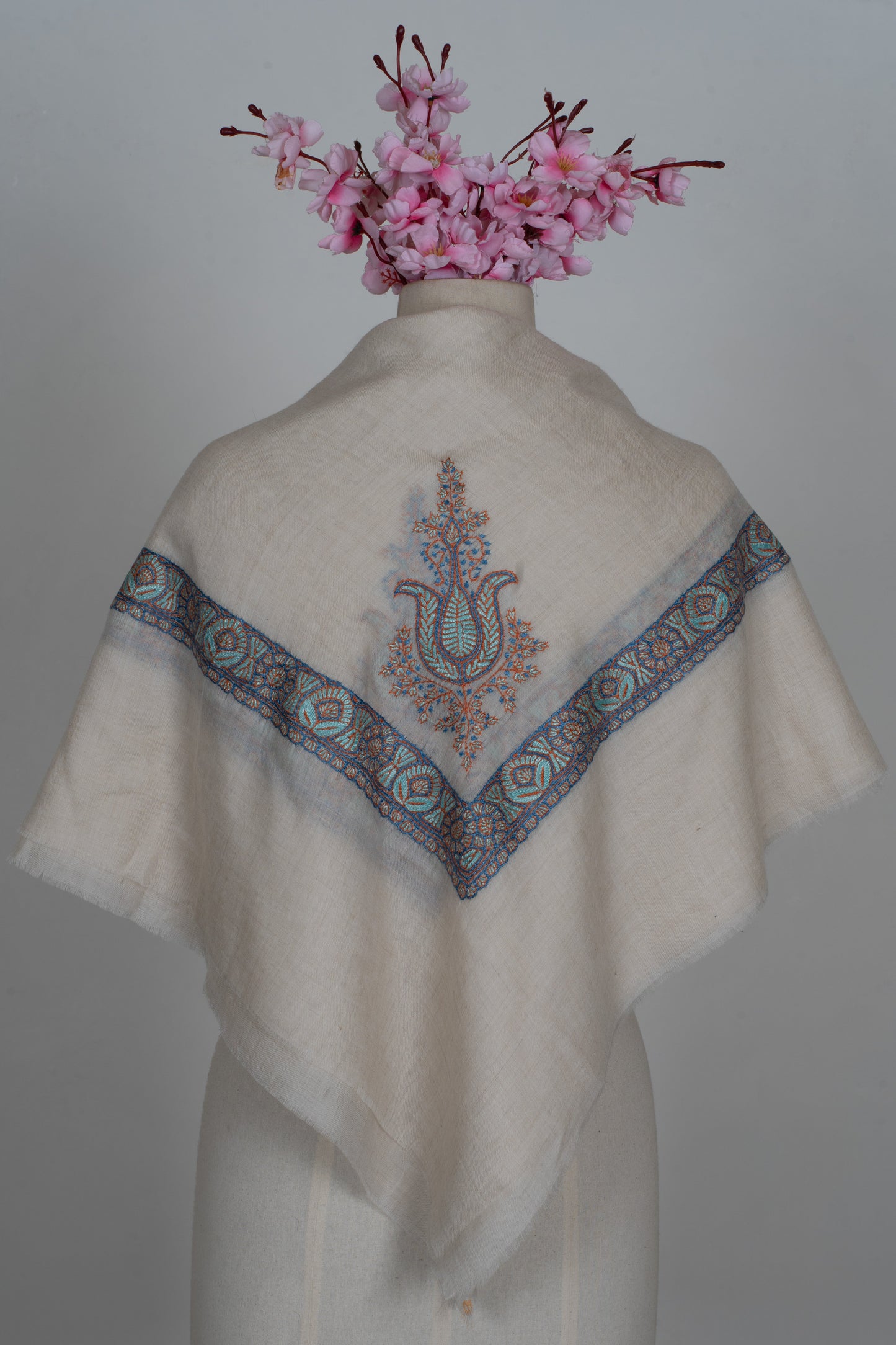 Azure Ember Cashmere Rumal — Sozni Hand Embroidered