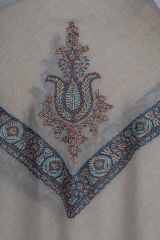 Azure Ember Cashmere Rumal — Sozni Hand Embroidered