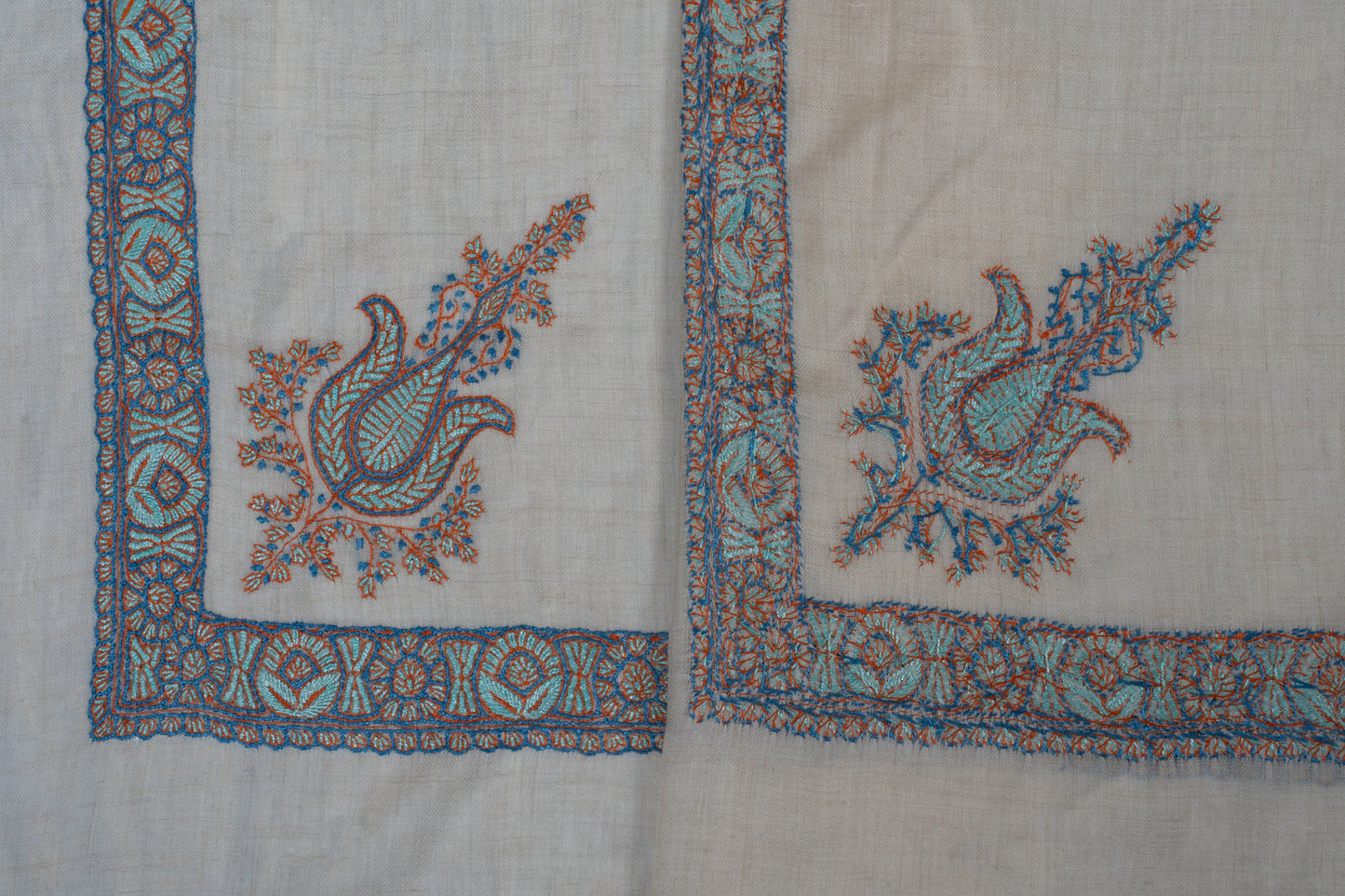 Azure Ember Cashmere Rumal — Sozni Hand Embroidered