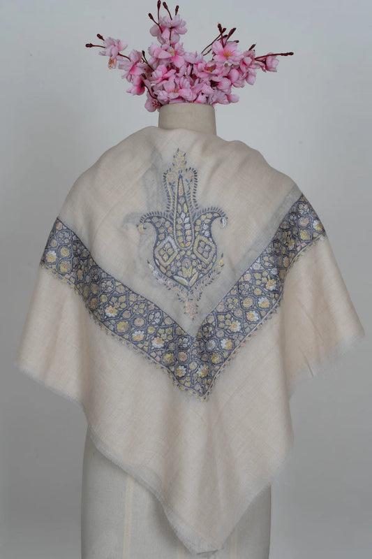 Moonlit Gold Cashmere Rumal — Sozni Hand Embroidered