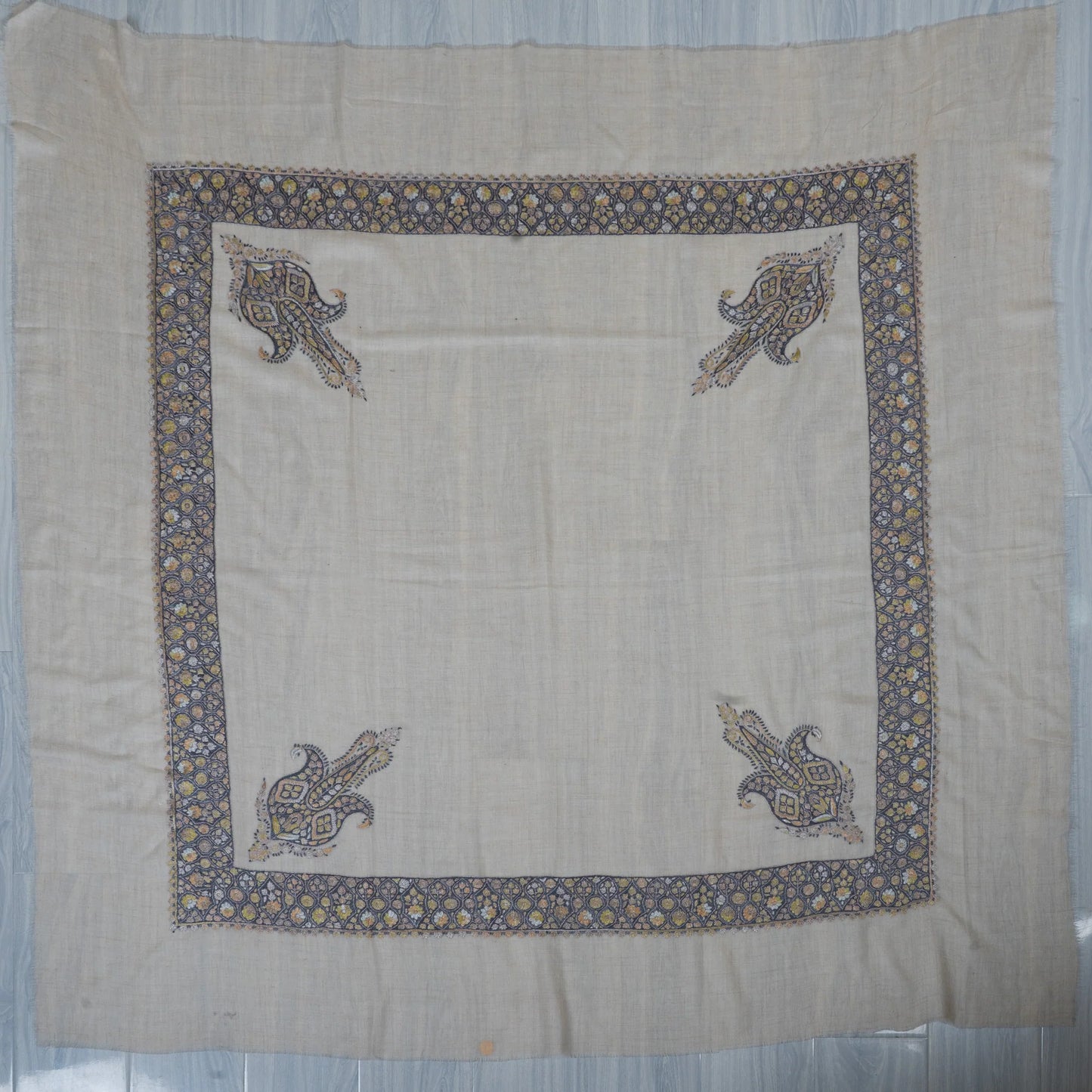 Moonlit Gold Cashmere Rumal — Sozni Hand Embroidered