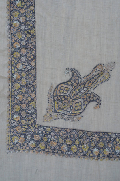 Moonlit Gold Cashmere Rumal — Sozni Hand Embroidered