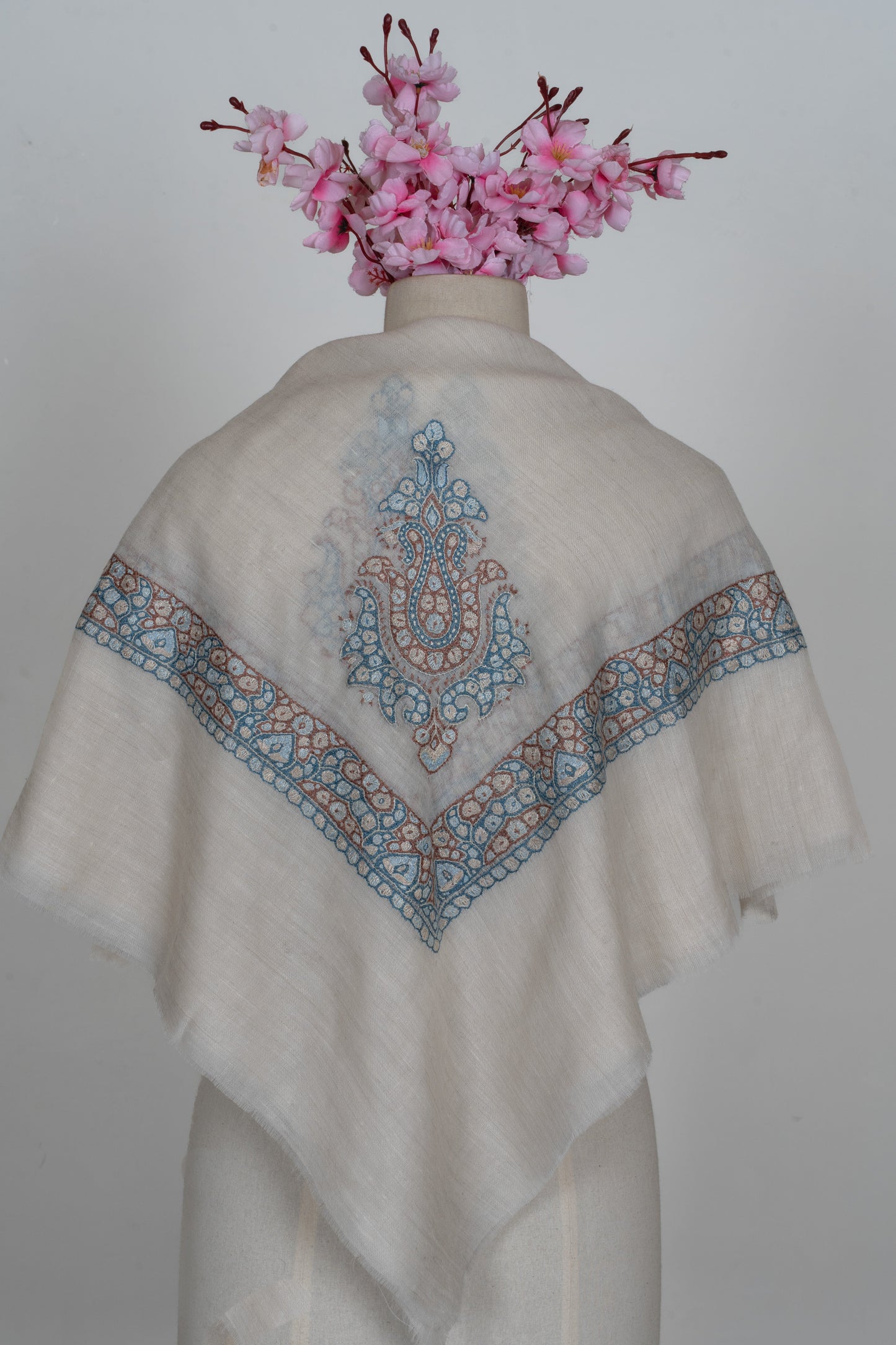 Cerulean Rose Cashmere Rumal — Sozni Hand Embroidered