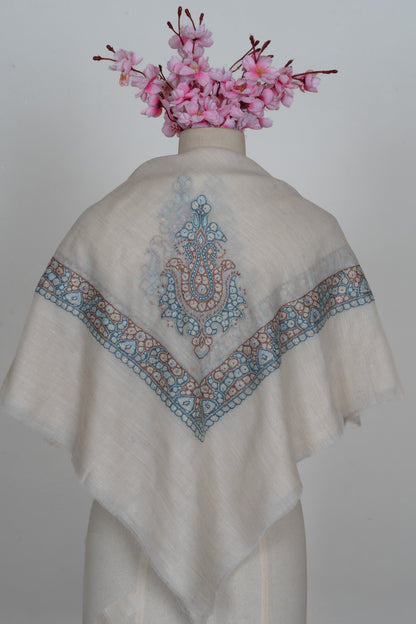 Cerulean Rose Cashmere Rumal — Sozni Hand Embroidered