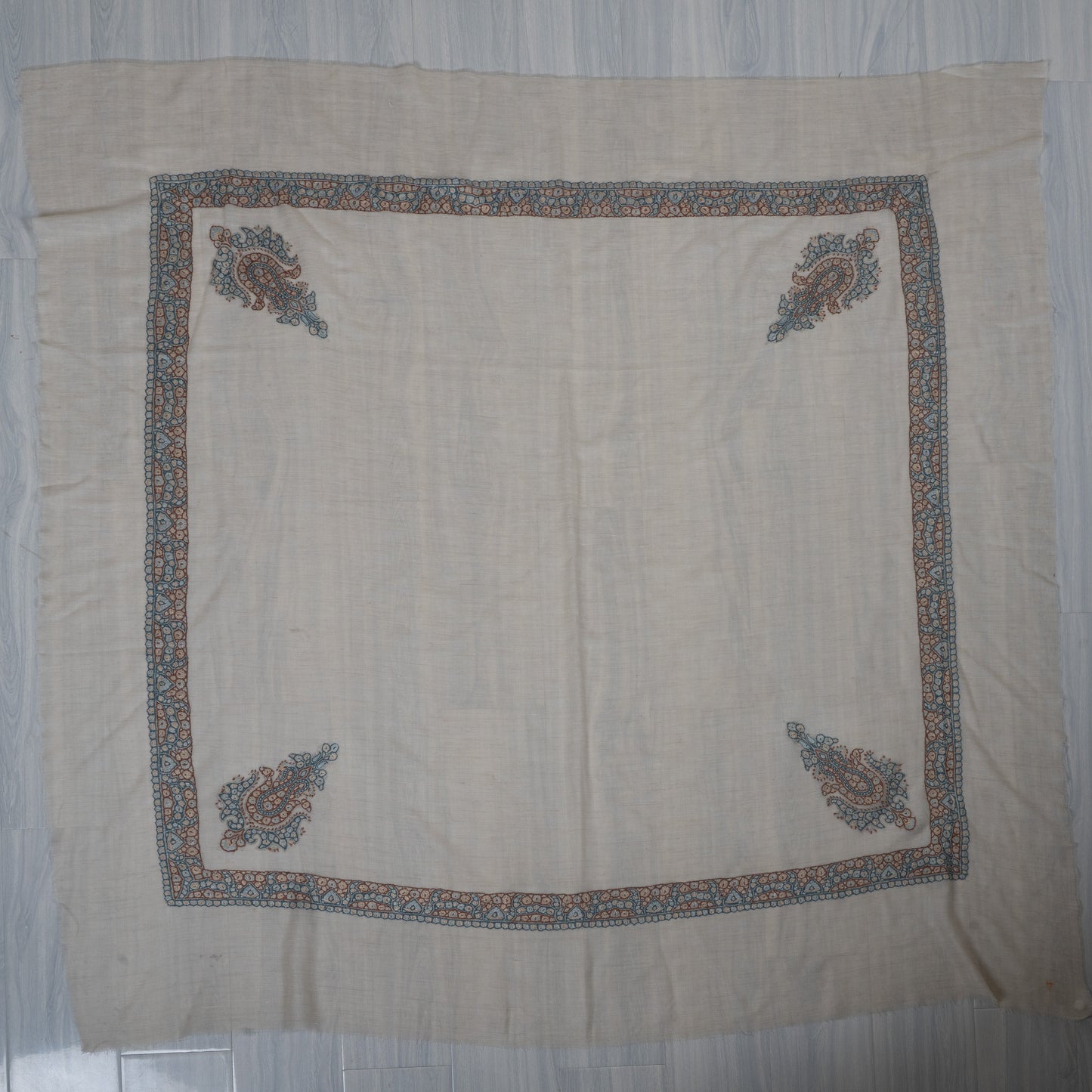 Cerulean Rose Cashmere Rumal — Sozni Hand Embroidered