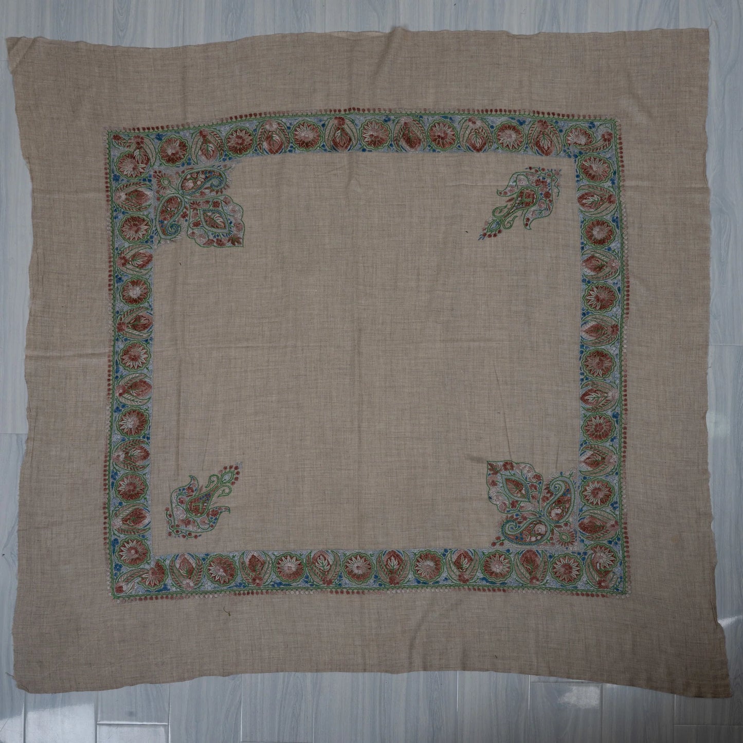 Willow Sage Cashmere Rumal — Sozni Hand Embroidered
