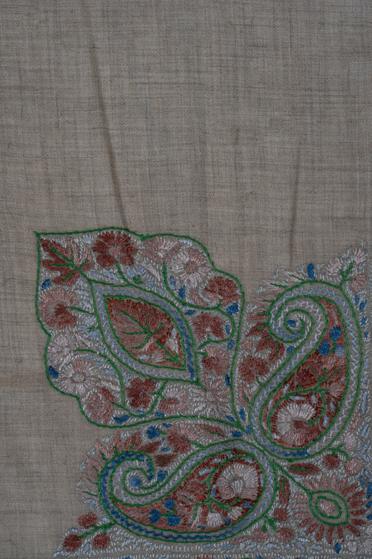 Willow Sage Cashmere Rumal — Sozni Hand Embroidered