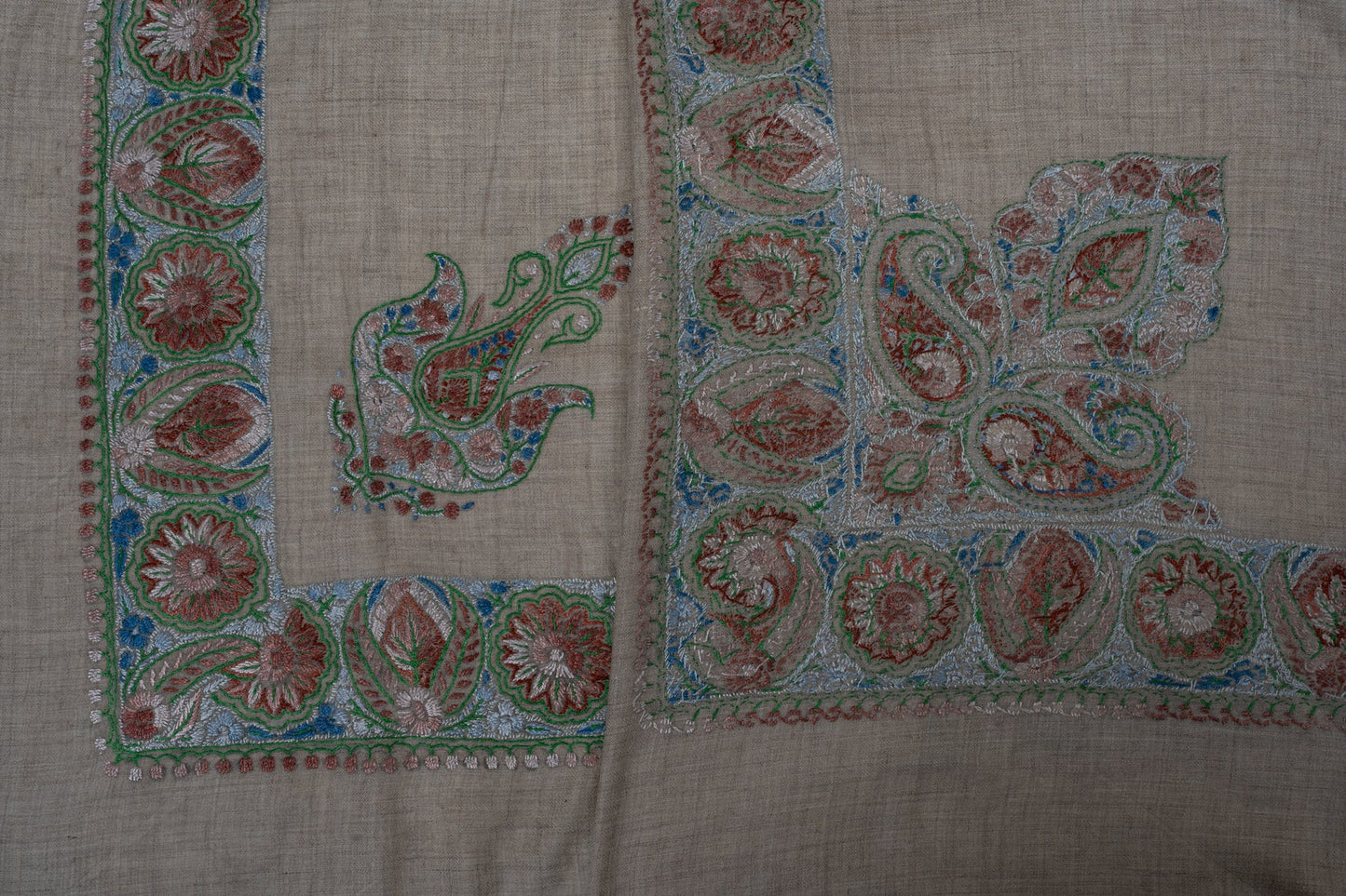 Willow Sage Cashmere Rumal — Sozni Hand Embroidered