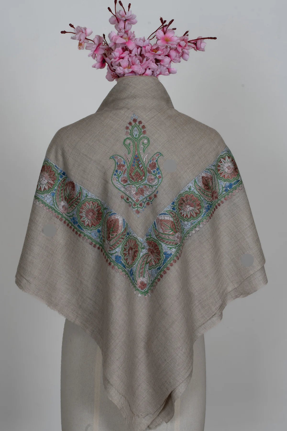 Willow Sage Cashmere Rumal — Sozni Hand Embroidered
