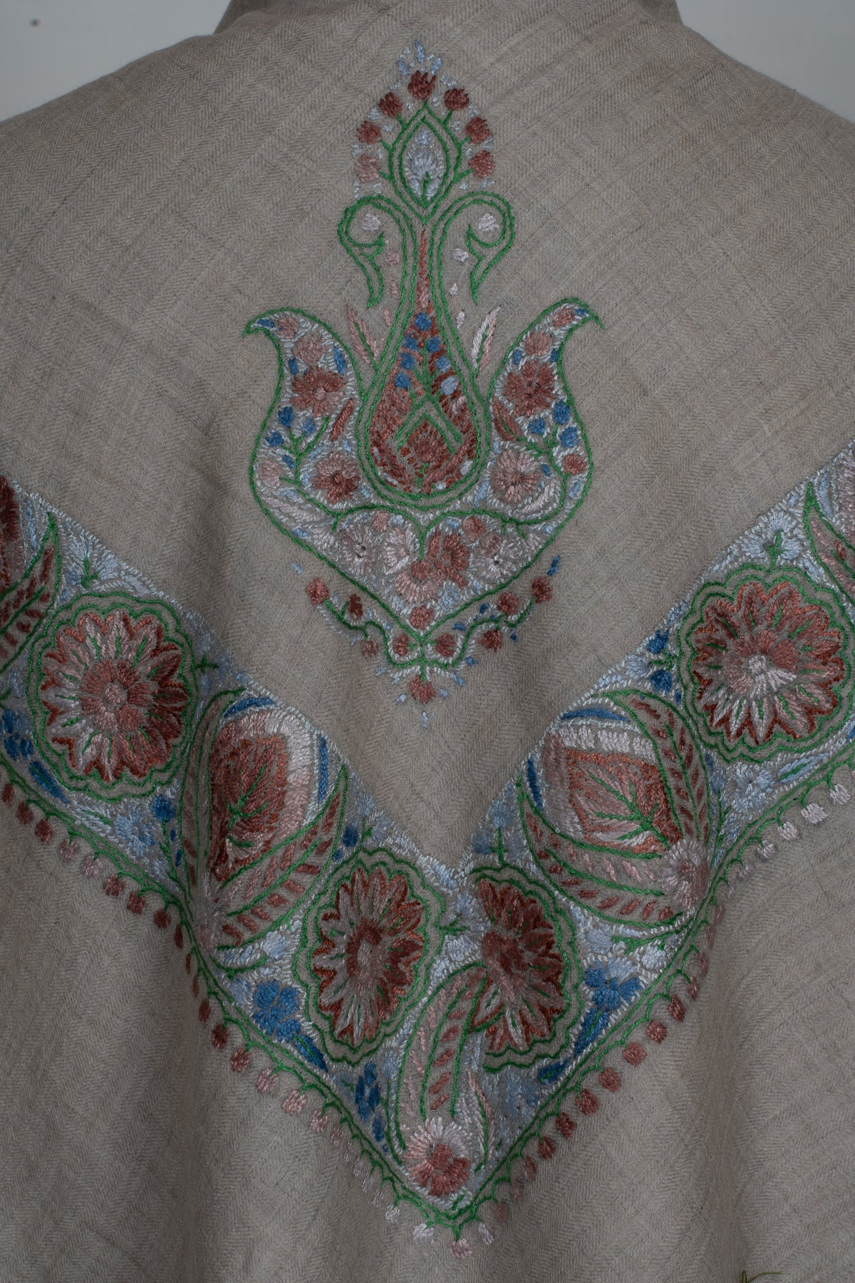 Willow Sage Cashmere Rumal — Sozni Hand Embroidered