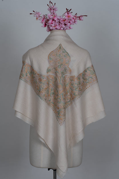 Ivory Dune Cashmere Rumal — Sozni Hand Embroidered