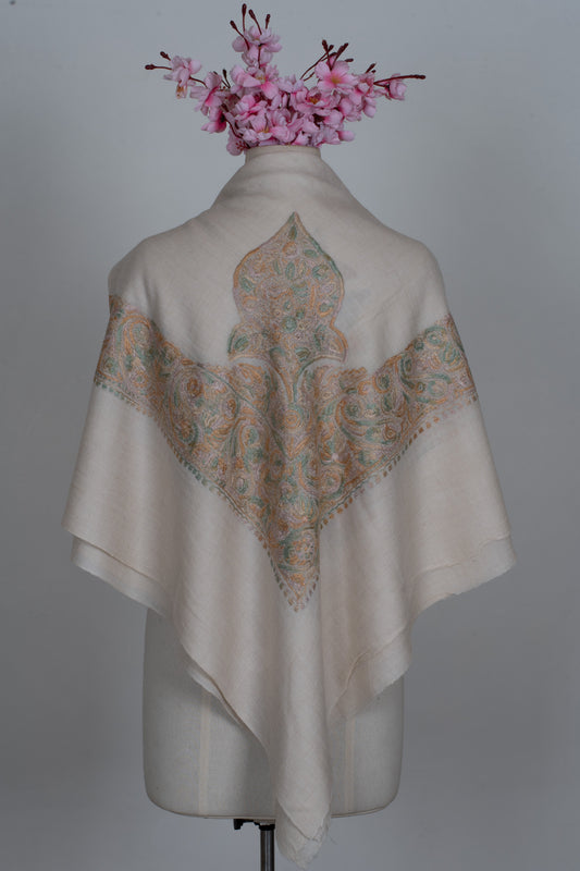 Ivory Dune Cashmere Rumal — Sozni Hand Embroidered