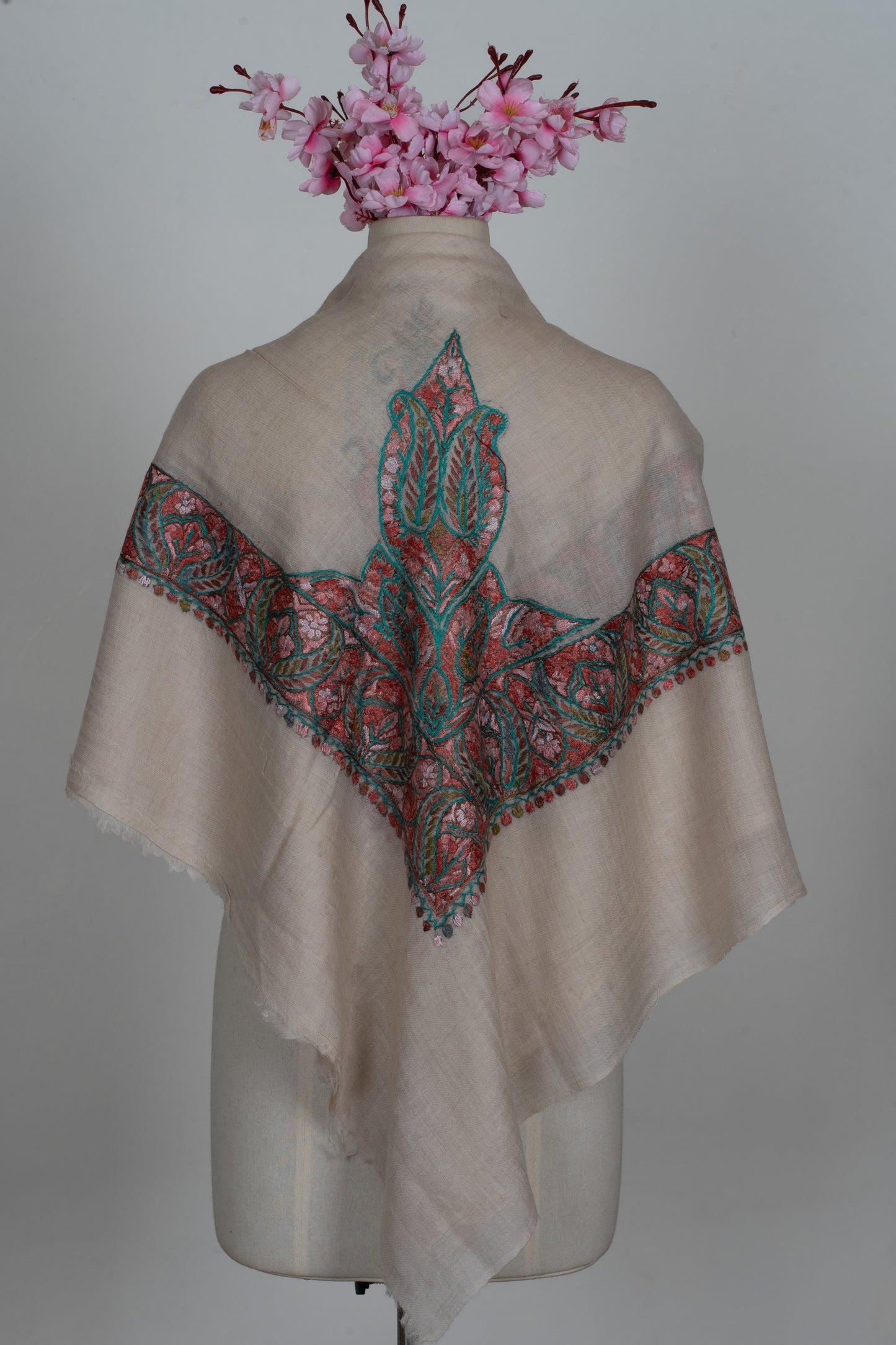 Rose Cedar Cashmere Rumal — Sozni Hand Embroidered