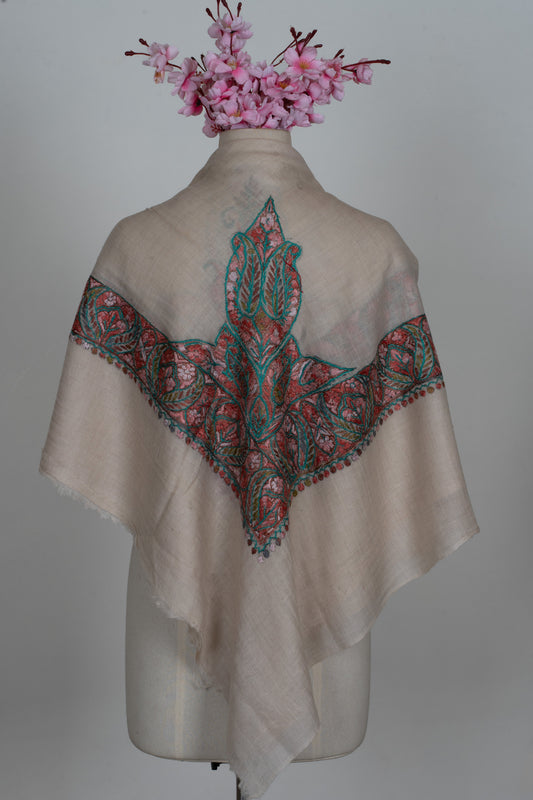 Rose Cedar Cashmere Rumal — Sozni Hand Embroidered