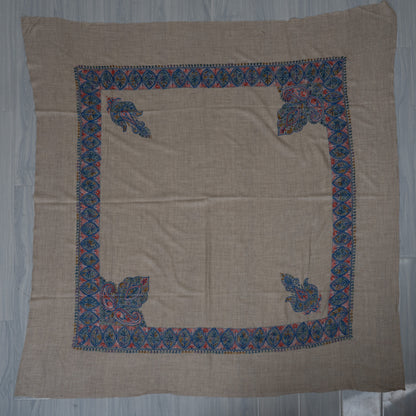 Azure Bloom Cashmere Rumal — Sozni Hand Embroidered