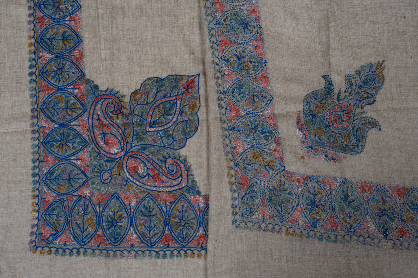 Azure Bloom Cashmere Rumal — Sozni Hand Embroidered