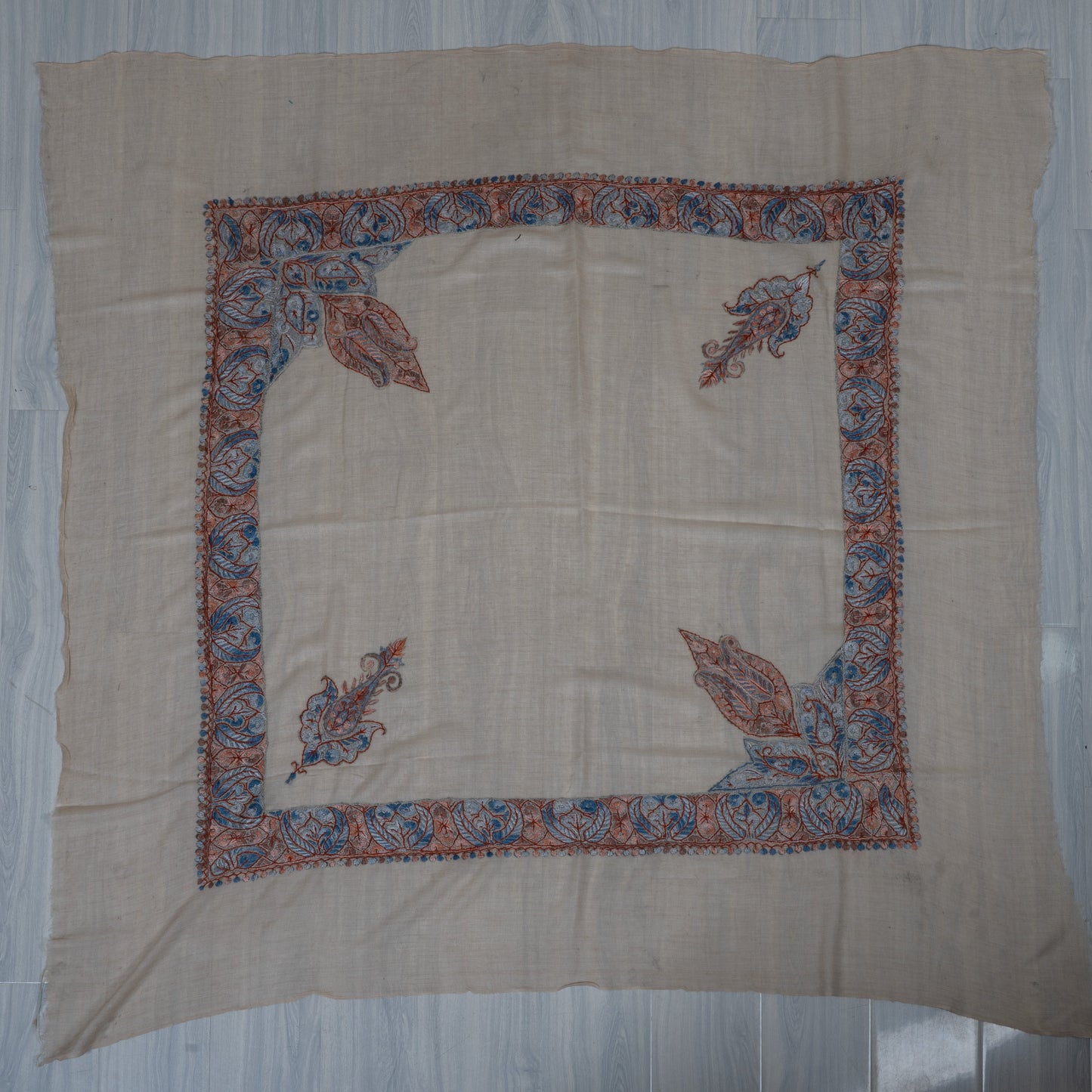 Coral Mist Cashmere Rumal — Sozni Hand Embroidered