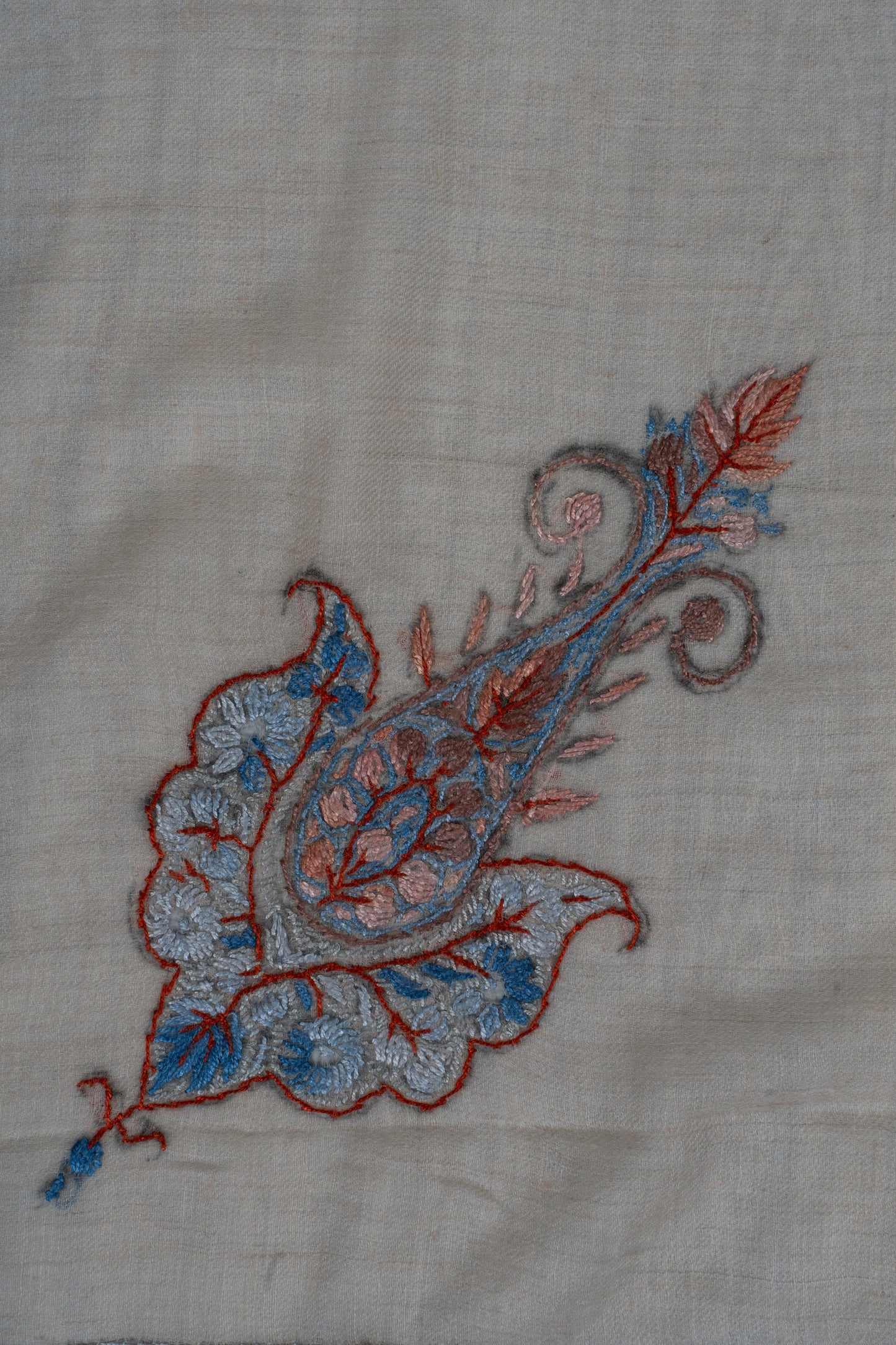 Coral Mist Cashmere Rumal — Sozni Hand Embroidered