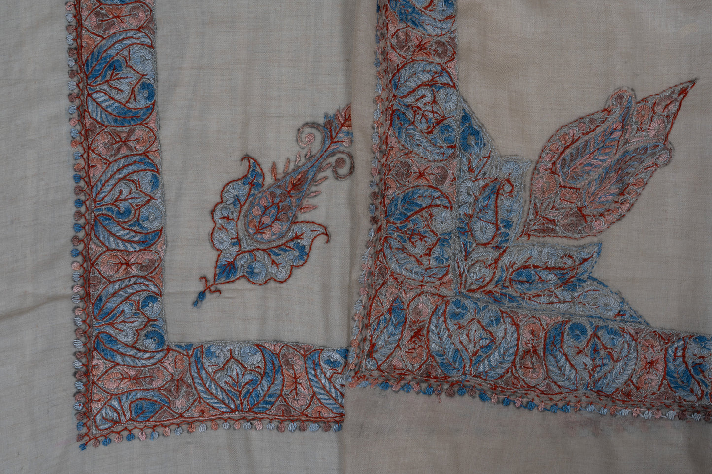 Coral Mist Cashmere Rumal — Sozni Hand Embroidered