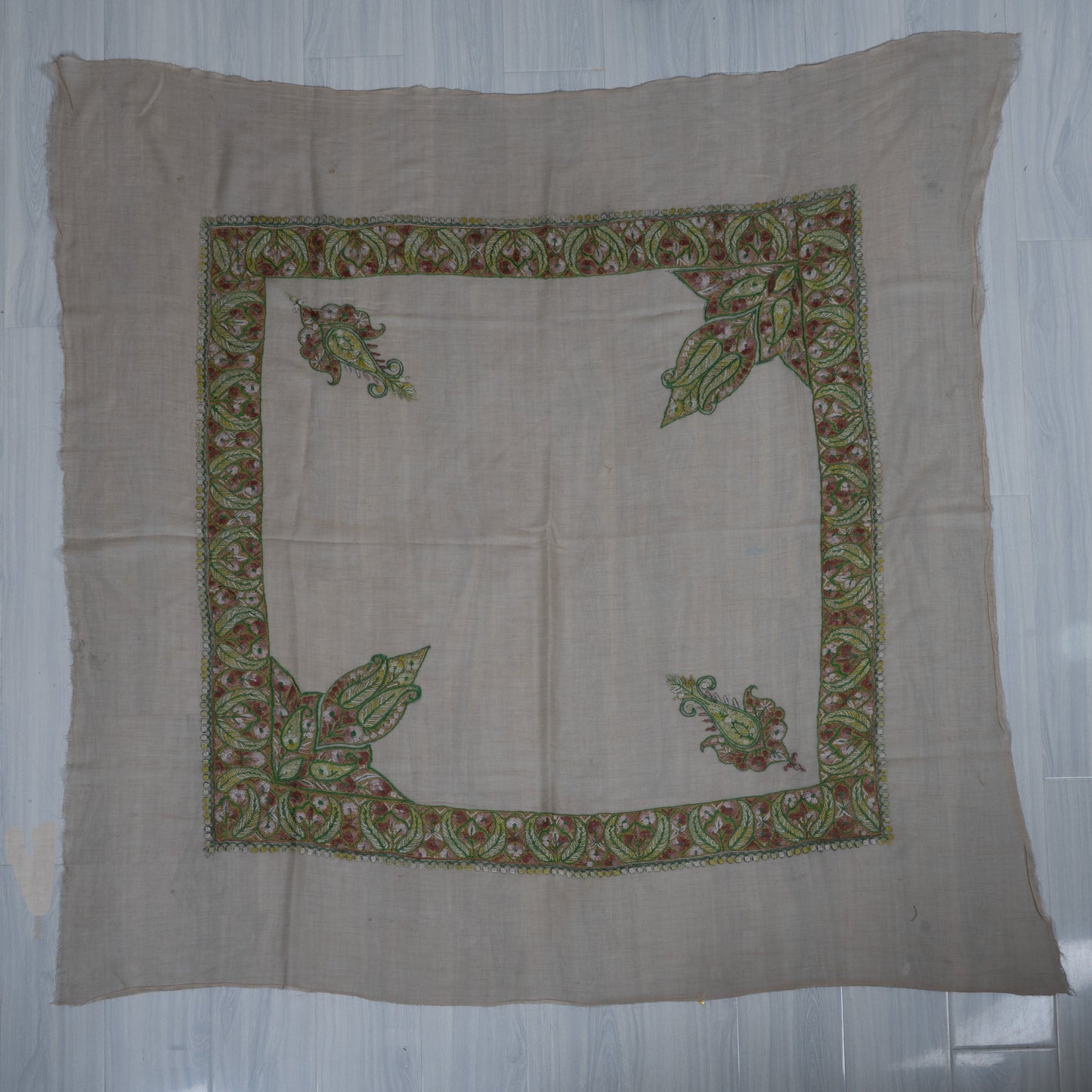 Meadow Pearl Cashmere Rumal — Sozni Hand Embroidered