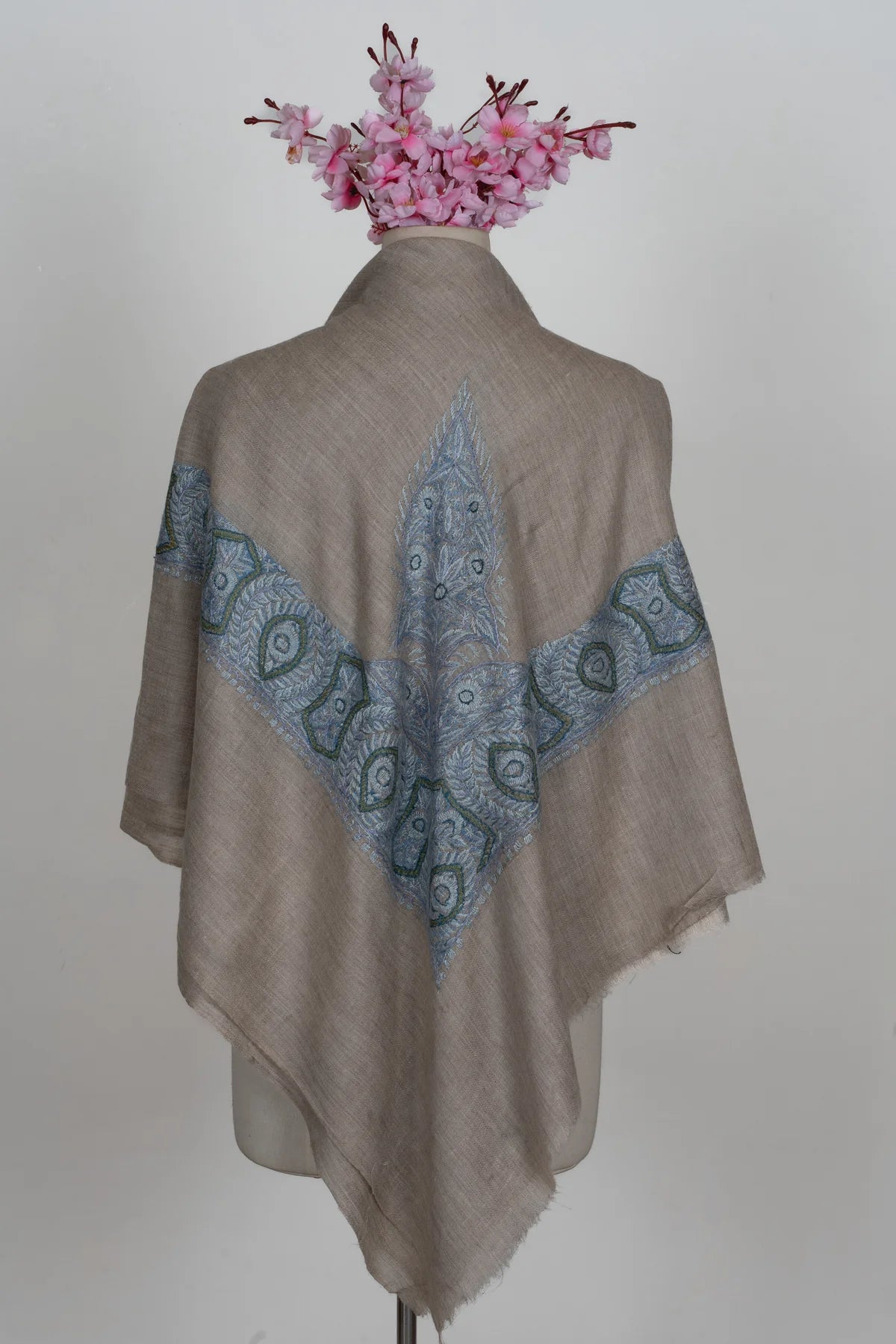 Slate Azure Cashmere Rumal — Sozni Hand Embroidered