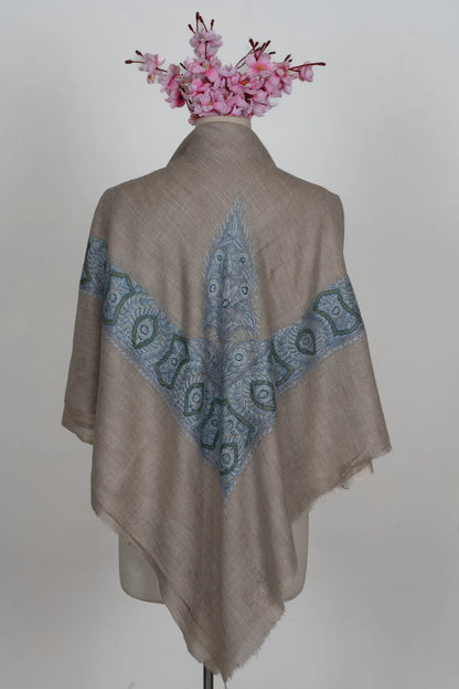 Slate Azure Cashmere Rumal — Sozni Hand Embroidered