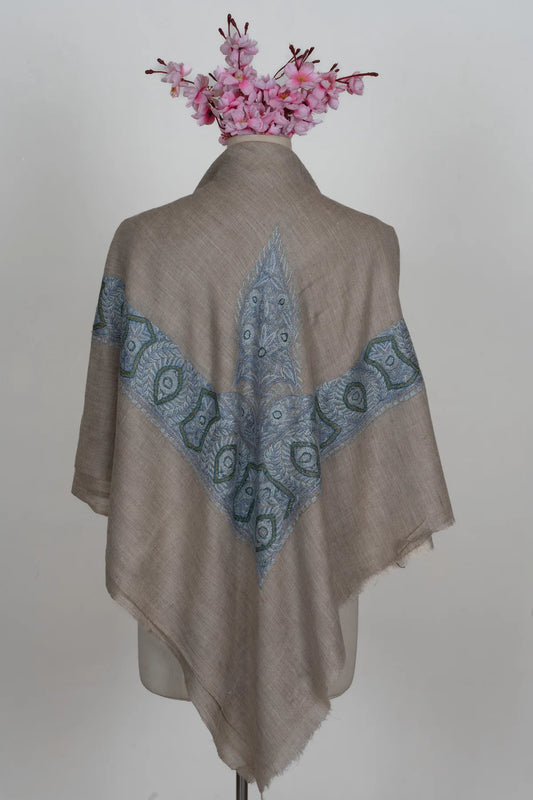 Slate Azure Cashmere Rumal — Sozni Hand Embroidered