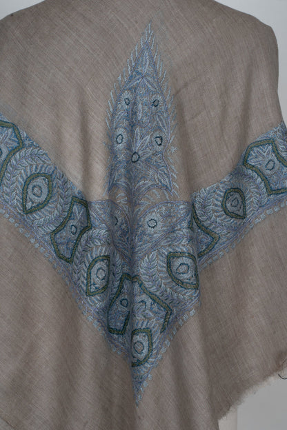 Slate Azure Cashmere Rumal — Sozni Hand Embroidered