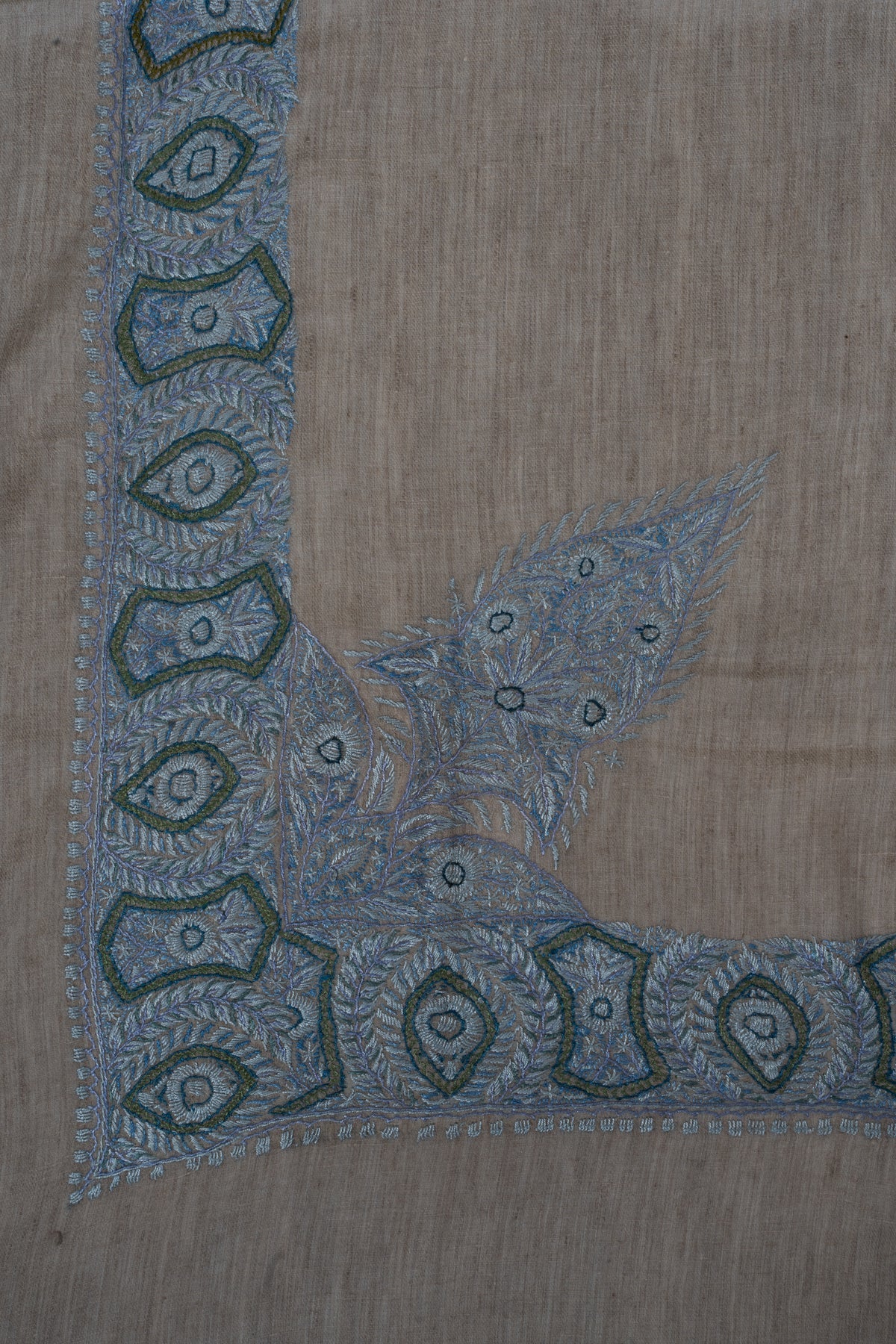 Slate Azure Cashmere Rumal — Sozni Hand Embroidered