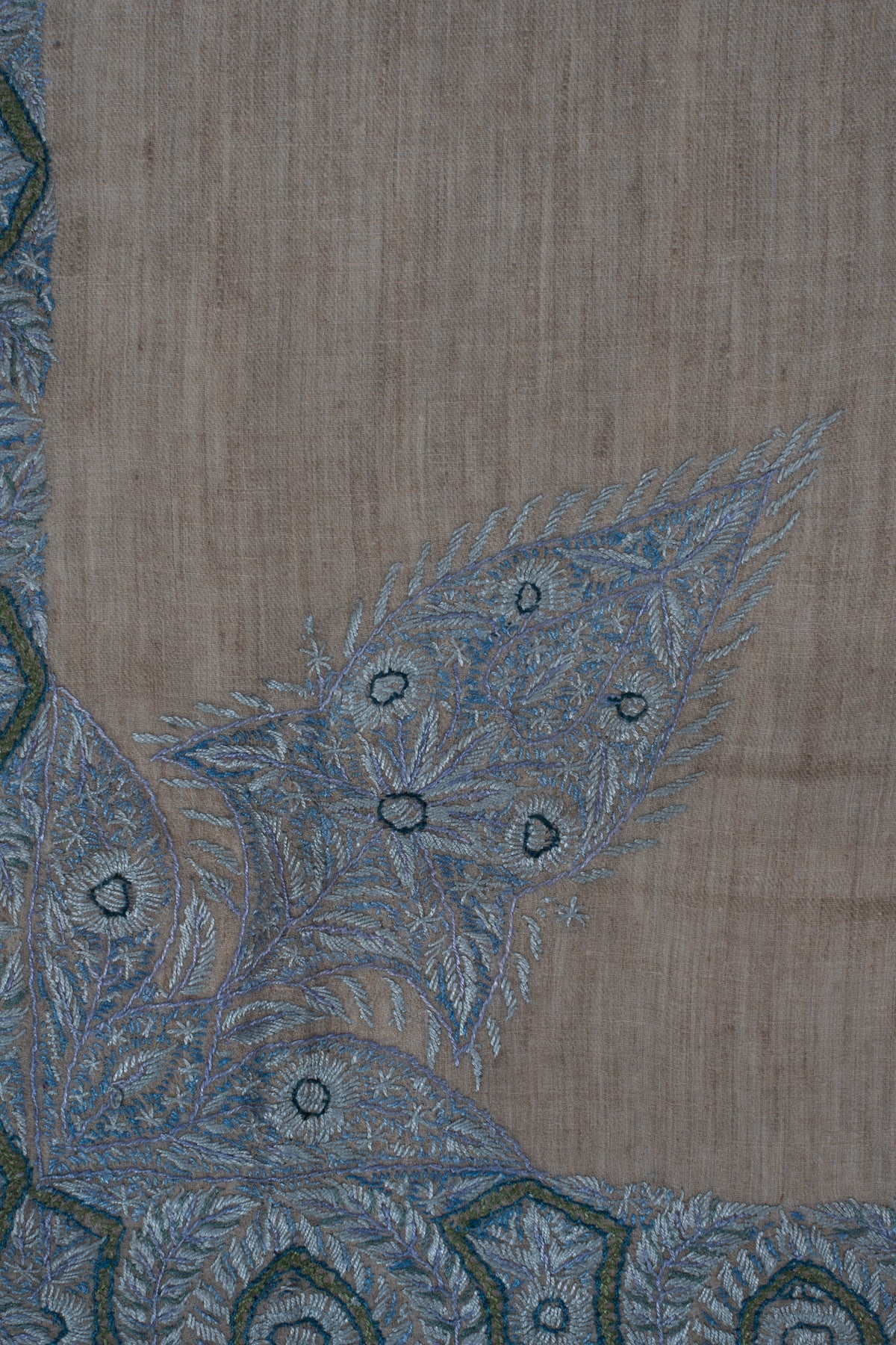 Slate Azure Cashmere Rumal — Sozni Hand Embroidered