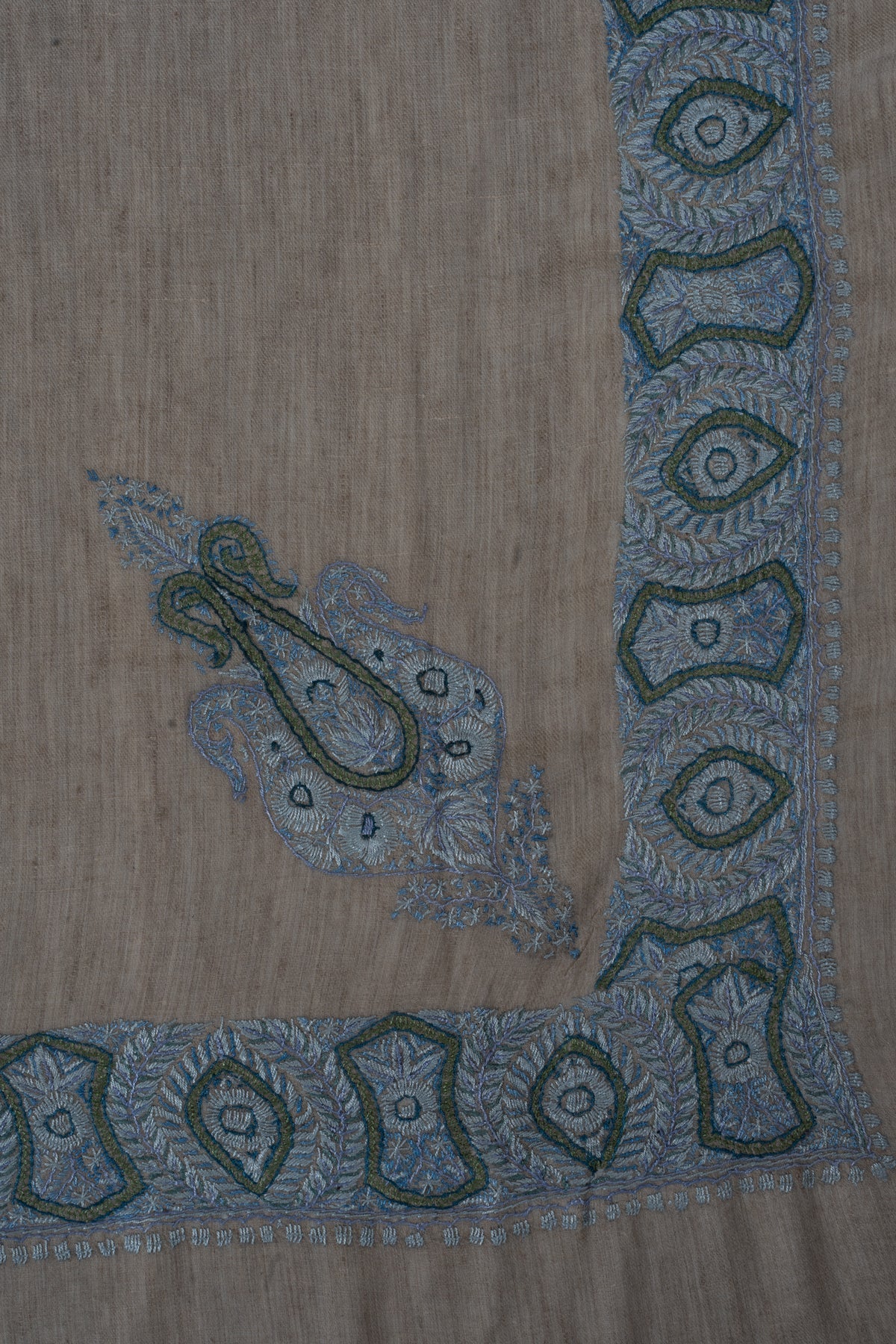 Slate Azure Cashmere Rumal — Sozni Hand Embroidered