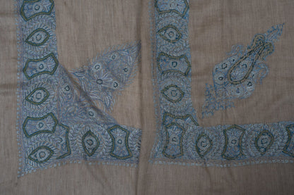 Slate Azure Cashmere Rumal — Sozni Hand Embroidered