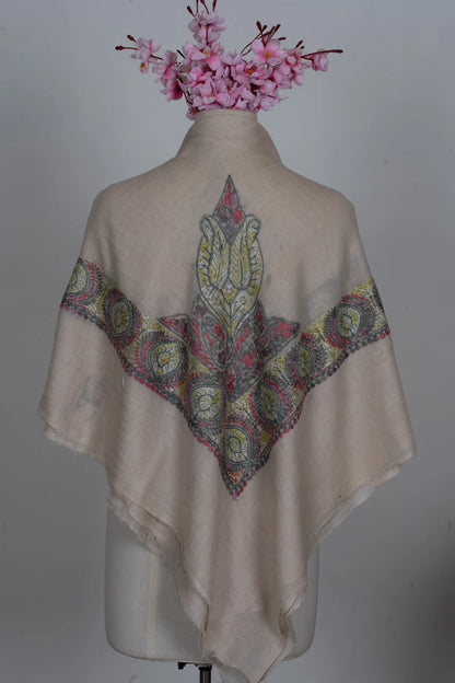 Ivory Flame Rumal — Olive Blush Cashmere Rumal — Sozni Hand EmbroideredHand Embroidered (Copy)