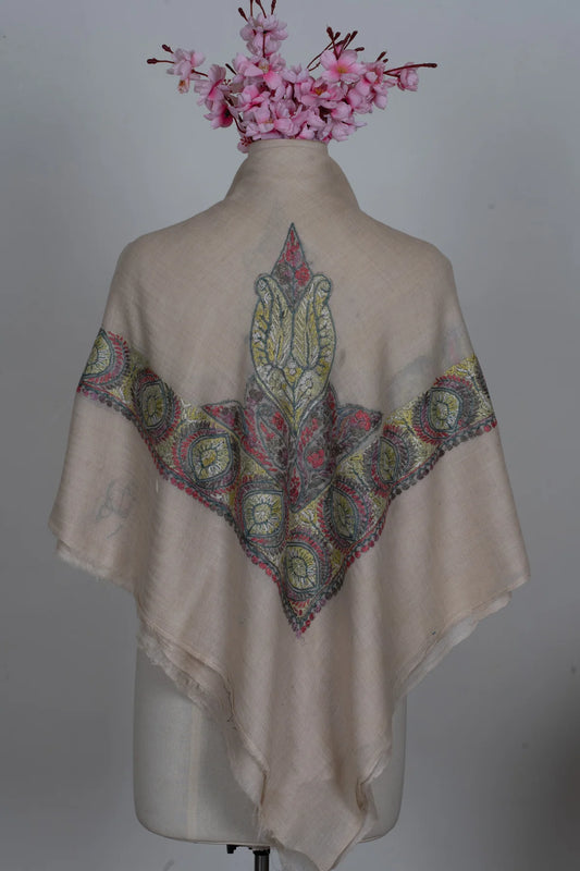 Ivory Flame Rumal — Olive Blush Cashmere Rumal — Sozni Hand EmbroideredHand Embroidered (Copy)