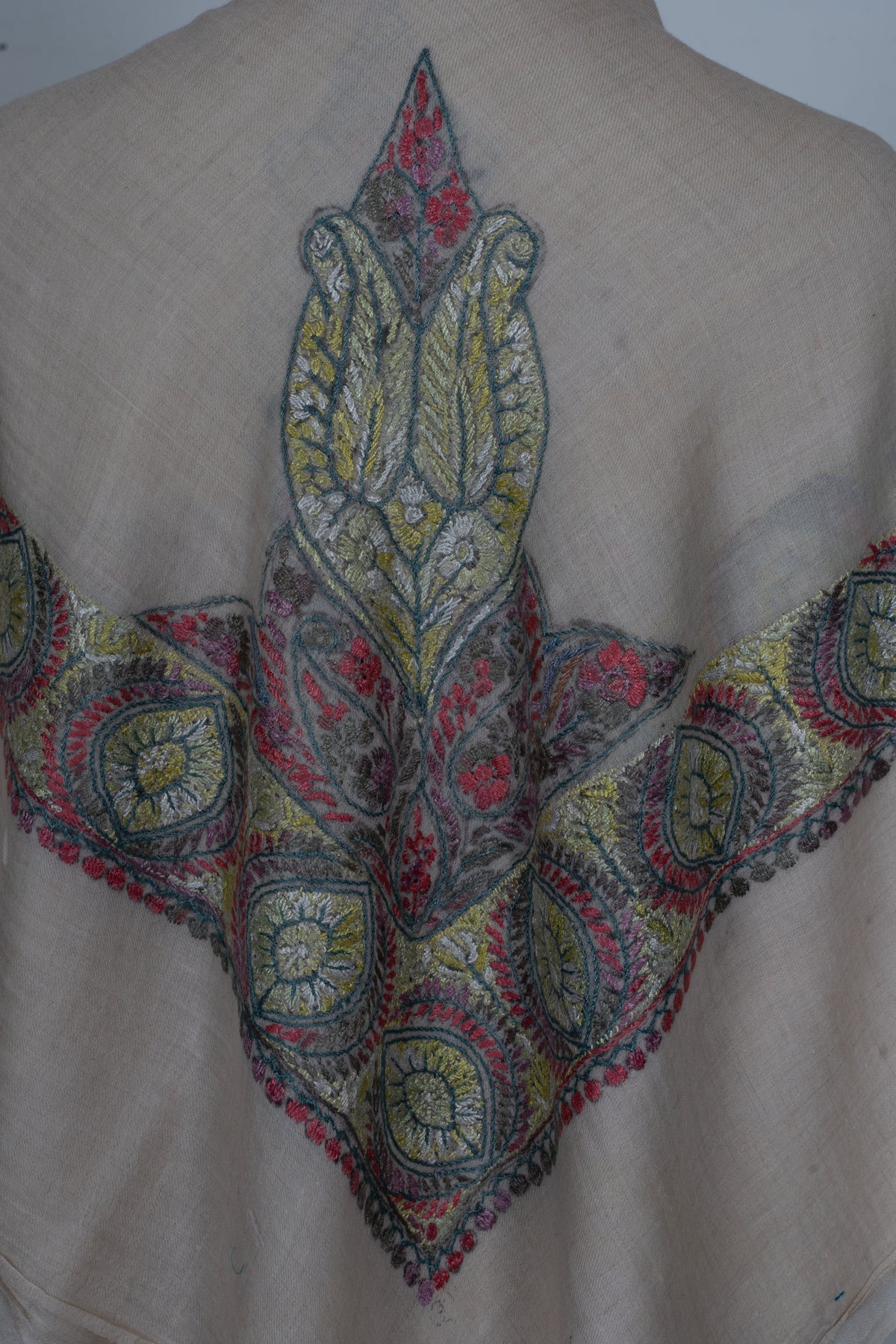 Ivory Flame Rumal — Olive Blush Cashmere Rumal — Sozni Hand EmbroideredHand Embroidered (Copy)